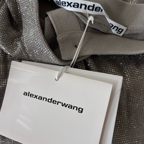 NWT Alexander Wang Hotfix Embellishments Cropped Crewneck Cardigan L Champagne - Picture 7 of 17